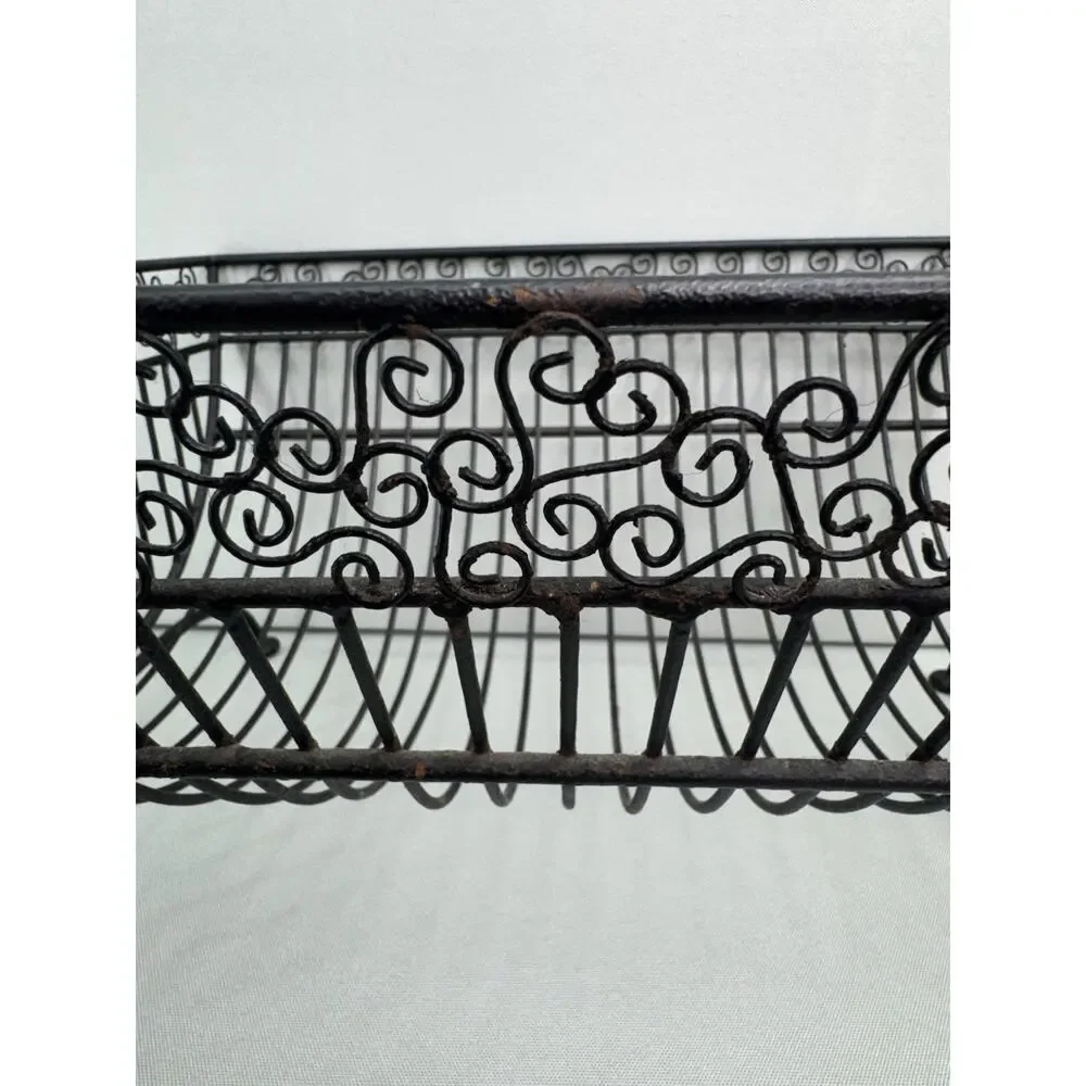 VTG Black Wrought Iron Dish Drying Rack French Country Farmhouse Counter Basket